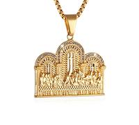 AsAlways Stainless Steel Gold Plated Lord's Supper Cubic Zirconia Last Supper Jesus with His Disciples Pendant Necklace for Men Hip Hop Jewelry