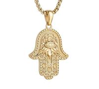AsAlways Stainless Steel Hand of Fatima Pendant Vintage Amulet Charm Relief Carving Evil Eye Hamsa Hand Necklace Religious Gifts, Stainless Steel, No Gemstone