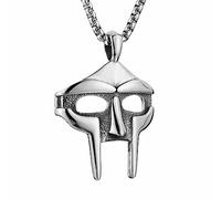 AsAlways Stainless Steel MF DOOM Mask Necklace Hip Hop Rap Totem Pendant for Party Jewelry Gift (Silver)