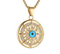AsAlways Sun Necklace for Men Stainless Steel Gold Sun with Evil Eye Pendant Necklace Bohemian Protection Jewelry Gift, 3.4 cm x 3.4 cm, Stainless Steel, Cubic Zirconia