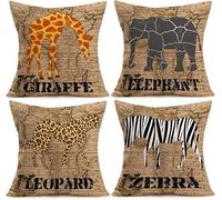 Asamour African Animals Pillow Covers 24x24 Inch Set of 4 with Map of Africa Pattern Decorative Outdoor Throw Pillows Decor Giraffe Elephant Leopard Zebra Cushion Case for Patio Front Porch Sofa Couch