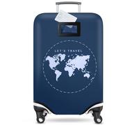 ASANGO Travel Luggage Cover With Integrated Name Tag, Fits 28-30 Inch XL Suitcases, World Map Navy Blue, TSA Friendly, Elastic, Zippers and Buckle, Two-in-One Design, Luggage Protector with ID Tag.