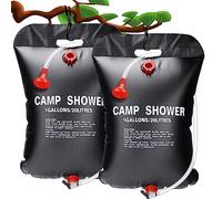 ASANMU Pack of 2 Solar Shower Camping, 20 L Camping Shower Solar Bag Portable Camping Shower Outdoor Garden Shower Hot Water Shower Bag Solar Heating Water Bag Shower Travel Shower with Shower Head