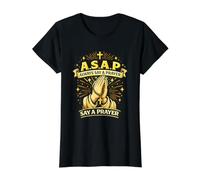 ASAP Always Say A Prayer Rosary Catholic Christian Value Graphic T-Shirt, Women, Black, XS