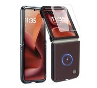 ASAPDOS Genuine Leather Folio Magnetic Case for Motorola RAZR+Plus 2024/2025[Compatible with MagSafe],Built-in Screen Protector and Thin Slim Protective Case Cover Coffee