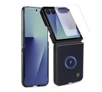 ASAPDOS Genuine Leather Folio Magnetic Case for Samsung Galaxy Z Flip 7 [Compatible with MagSafe],Built-in Screen Protector and Thin Slim Protective Case Cover Blue