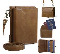 ASAPDOS RFID Blocking Family Passport Holder Wallet,Hold 2-3 Passports for Travel with Credit Card Slots & Wrist Strap, Coffee