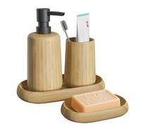 Asashizen Bathroom Accessory Sets, 4PCS Retro Bamboo - Soap Dish, Soap Dispenser, Tray, Mouthwash Cup