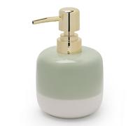Asashizen Ceramic Soap Dispenser Green and White Two Color Splicing with Gold Pump,Simple Design Cylindrical Lotion Dispenser Bottle,Refillable Liquid for Kitchen,Bathroom,Washroom