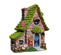 ASAWASA Resin Fairy House Statues with Solar Powered Lights, Funny Garden Sculptures with Flocked and Cobblestone Decor, Exquisite Garden Cottage Figurines