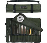 Asaya Canvas Chef Knife Roll Bag - 10 Knife Slots and a Large Zipper Pocket - Durable 10oz Canvas Knife Case with an Adjustable Shoulder Strap - Knives not Included (Forest Green)