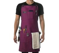 Asaya Chef and BBQ Apron with Bottle Opener and Hand Towel - 10oz Cotton Canvas, Stainless Steel Hardware - Cross Back Straps, Burgundy, Fits men and women between 5’ and 7’ tall