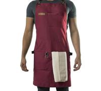 Asaya Chef and BBQ Apron with Bottle Opener and Hand Towel - 10oz Cotton Canvas, Stainless Steel Hardware - Cross Back Straps, Red, 27 inches wide x 34 inches tall