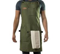Asaya Chef, BBQ and Work Apron with Bottle Opener and Hand Towel - Durable 10oz Cotton Canvas, Brass Hardware and Cross Back Straps - for Men, Women, Grilling, and Cooking (Green)