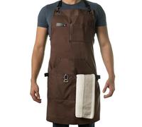 Asaya Chef, BBQ and Work Apron with Bottle Opener and Hand Towel - Durable 10oz Cotton Canvas, Brass Hardware and Cross Back Straps - For Men, Women, Grilling, and Cooking (Brown)