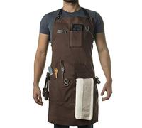 Asaya Chef, BBQ and Work Apron with Bottle Opener and Hand Towel - Durable 10oz Cotton Canvas, Brass Hardware and Cross Back Straps - For Men, Women, Grilling, and Cooking (Brown)