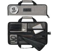 Asaya Chef Knife Roll Bag - 12-Pocket Chefs Case for Kitchen Knives and Utensils, Lightweight Stain-Resistant Waxed Nylon Chef Knife Bag - Knives Not Included (Grey)
