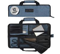 Asaya Chef Knife Roll Bag - 12-Pocket Chefs Case for Kitchen Knives and Utensils, Lightweight Stain-Resistant Waxed Nylon Chef Knife Bag - Knives Not Included (Blue)