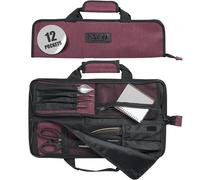 Asaya Chef Knife Roll Bag - 12-Pocket Chefs Case for Kitchen Knives and Utensils, Lightweight Stain-Resistant Waxed Nylon Chef Knife Bag - Knives Not Included (Red)