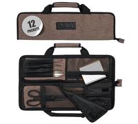 Asaya Chef Knife Roll Bag - 12-Pocket Chefs Case for Kitchen Knives and Utensils, Lightweight Stain-Resistant Waxed Nylon Chef Knife Bag - Knives Not Included (Brown)
