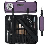 Asaya - Chef's Knife roll Bag, 20 Pockets Total, Stain Resistant Waxed Nylon, Knives not Included, Berry, Travel