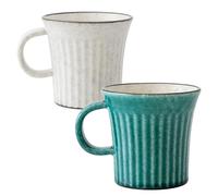 Asayu Japan Cup Set - Kairagi Teal & White (370ml) - Handcrafted Gifu Japanese Ceramic Cups for Tea & Coffee, Elegant Artisan Feel, Set of 2