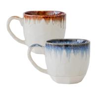 Asayu Japan Drip Blue & Brown Ceramic Cup Set - Handmade Japanese Mugs with Glazed Rim Effect (Set of 2)