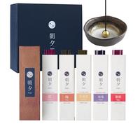 Asayu Japan Floral Japanese Incense Sticks Assortment and Zen Incense Holder Gift Set, Made in Japan 5 Scents Sampler Variety Pack with Ceramic Bowl - Flower Scent