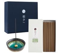 Asayu Japan Gift Set with Traditional Incense and Ceramic Incense Holder with Brass Stand - Patchouli Incense Stick Set + Mini Aquamarine Holder (Sandalwood & White Sage)
