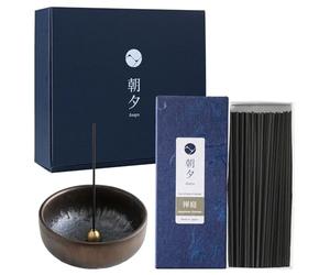 Asayu Japan Incense Gift Set with Low Smoke Incense and Ceramic Incense Holder with Brass Stand - Japanese Zen Garden Sticks + Traditional Zen Holder
