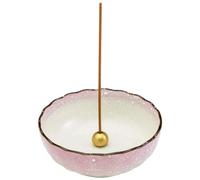 Asayu Japan Lotus Incense Holder for Sticks 4.1 inch (105mm), Traditional Made in Japan Ceramic Ash Catcher and Brass Incense Burner Set - Pastel Pink