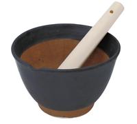 Asayu Japan Mortar and Pestle Set, Handcrafted Japanese Ceramic Suribachi Bowl (Black Matte)