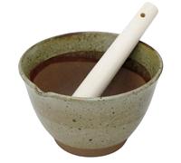 Asayu Japan Mortar and Pestle Set, Handcrafted Japanese Ceramic Suribachi Bowl (Green)