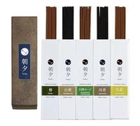 Asayu Japan Natural Incense Sticks Assortment, 5 Scents (Sandalwood, Agarwood, Hinoki Cypress, White Sage, Frankincense), Made in Japan Incense Sampler Variety Pack - Natural