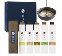 Asayu Japan Natural Japanese Incense Sticks Assortment and Zen Incense Holder Gift Set, Made in Japan 5 Scents Sampler Variety Pack with Ceramic Bowl - Natural Scent