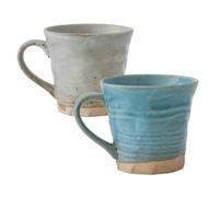 Asayu Japan Rustic Tsuchimono Ceramic Cup Set, Handcrafted Earthenware Mugs in Blue & Grey - 300ml, Set of 2