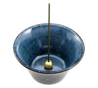 Asayu Japanese Incense Holder for Sticks 4.1 inch (105mm), Traditional Made in Japan Ceramic Ash Catcher and Brass Incense Burner Set - Black and Blue 105mm