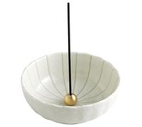 Asayu Japanese Lotus Incense Holder for Sticks 10.5cm (4.1 inch), Traditional Made in Japan Ceramic Ash Catcher and Brass Incense Burner Set - White Lotus