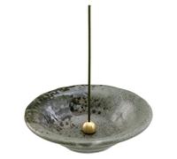 Asayu Japanese Small Incense Holder for Sticks 4.88 inch (124mm), Traditional Made in Japan Ceramic Ash Catcher and Brass Incense Burner Set - Grey