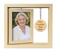Asbanzerks Personalized Wooden Picture Frame, Double Sided Rotatable Wood Photo Frame With Customizable Wooden Pendant, Display Two Photos (Light - Vertical)