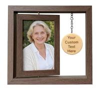 Asbanzerks Personalized Wooden Picture Frame, Double Sided Rotatable Wood Photo Frame With Customizable Wooden Pendant, Display Two Photos (Walnut - Vertical)
