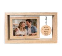 Asbanzerks Personalized Wooden Picture Frame, Double Sided Rotatable Wood Photo Frame With Customizable Wooden Pendant, Display Two Photos (Light - Horizontal)