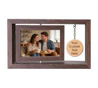 Asbanzerks Personalized Wooden Picture Frame, Double Sided Rotatable Wood Photo Frame With Customizable Wooden Pendant, Display Two Photos (Walnut - Horizontal)