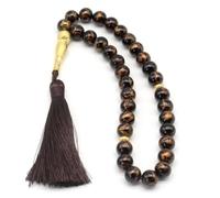 Asbih 33 10mm - Islamic Prayer Beads, Tasbeeh, Sibha, Muslim Mala, Masbaha, Misbaha, Tesbih, Tespih, Dhikr Beads, Zikr Beads, Worry Beads, Prayer Counter Arabic tassel bracelet (Black)