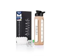 Asbirg Glass Protein Shaker Bottle 700ml - Leakproof & BPA-Free - Borosilicate Glass Gym Shaker with Spiral Mixing Ball for Smooth Protein Shakes, Smoothies, Meal Replacement & Fitness - Beige