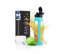 Asbirg Glass Protein Shaker Bottle 700ml - Leakproof & BPA-Free - Borosilicate Glass Gym Shaker with Spiral Mixing Ball for Smooth Protein Shakes, Smoothies, Meal Replacement & Fitness - Aqua Blue