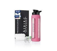 Asbirg Glass Protein Shaker Bottle 700ml - Leakproof & BPA-Free - Borosilicate Glass Gym Shaker with Spiral Mixing Ball for Smooth Protein Shakes, Smoothies, Meal Replacement & Fitness - Pink
