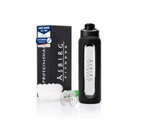 Asbirg Glass Protein Shaker Bottle 700ml - Leakproof & BPA-Free - Borosilicate Glass Gym Shaker with Spiral Mixing Ball for Smooth Protein Shakes, Smoothies, Meal Replacement & Fitness - Black