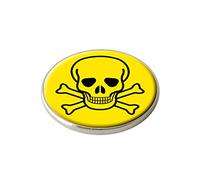 ASBRI YELLOW SKULL AND CROSSBONES GOLF BALL MARKER.