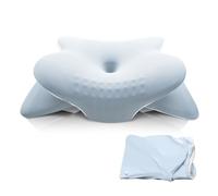 Asbtos Ergonomic Pillow - Cervical Pillows for Neck and Shoulder Pain, Memory Foam Neck Support Pillow with 2 Washable Cooling Ice Silk Cover for Side Back Stomach Sleepers, Blue